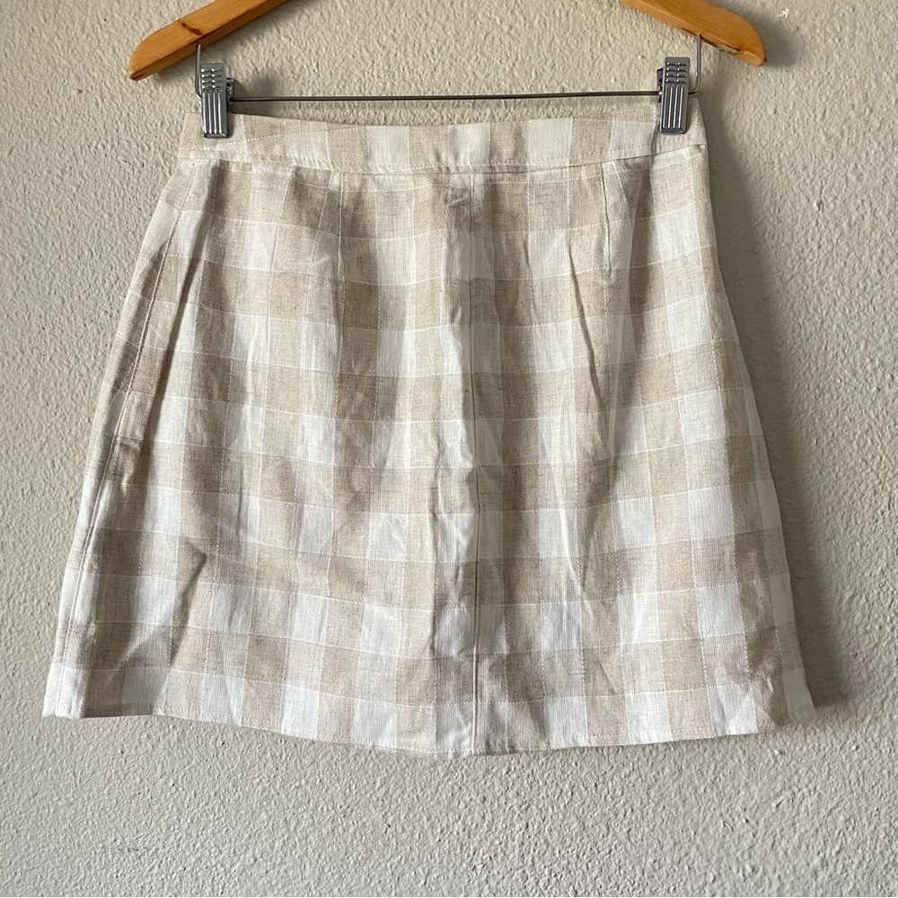 NWT Madewell Linen Skirt Women’s 4 Cream Tulip Wrap Mini Neutral Gingham Preppy - Picture 6 of 13